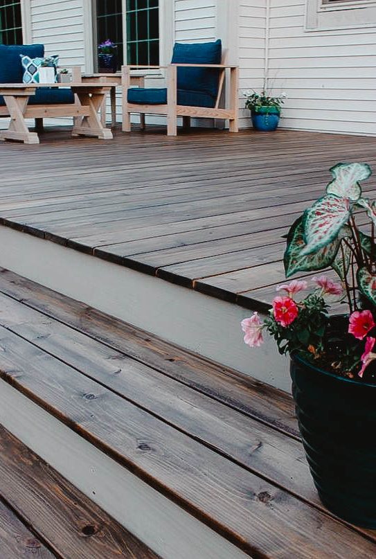 You see a two tone stained patio