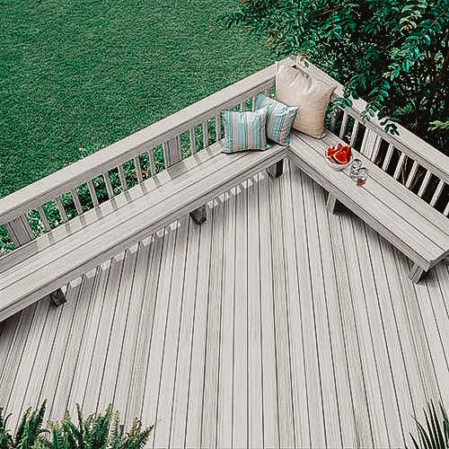 You see a whitewashed stained patio
