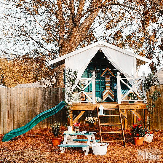 You can see a treehouse built on screw piles.